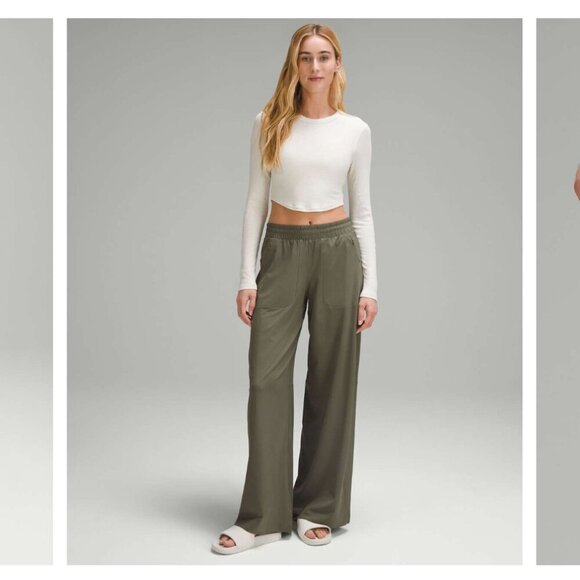 EUC Lululemon Swift Mid-Rise Wide-Leg Pant Army Green Women's 14 Athleisure - Picture 11 of 16